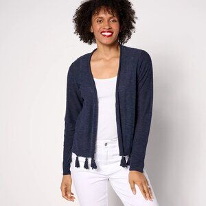 Belle by Kim Gravel Open Front Cardigan with Tassel Trim-Twilight (Sz M) a6396